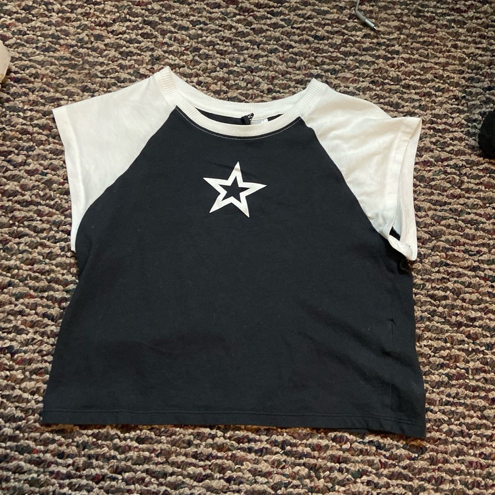 Black And White Baseball Crop Top with Star